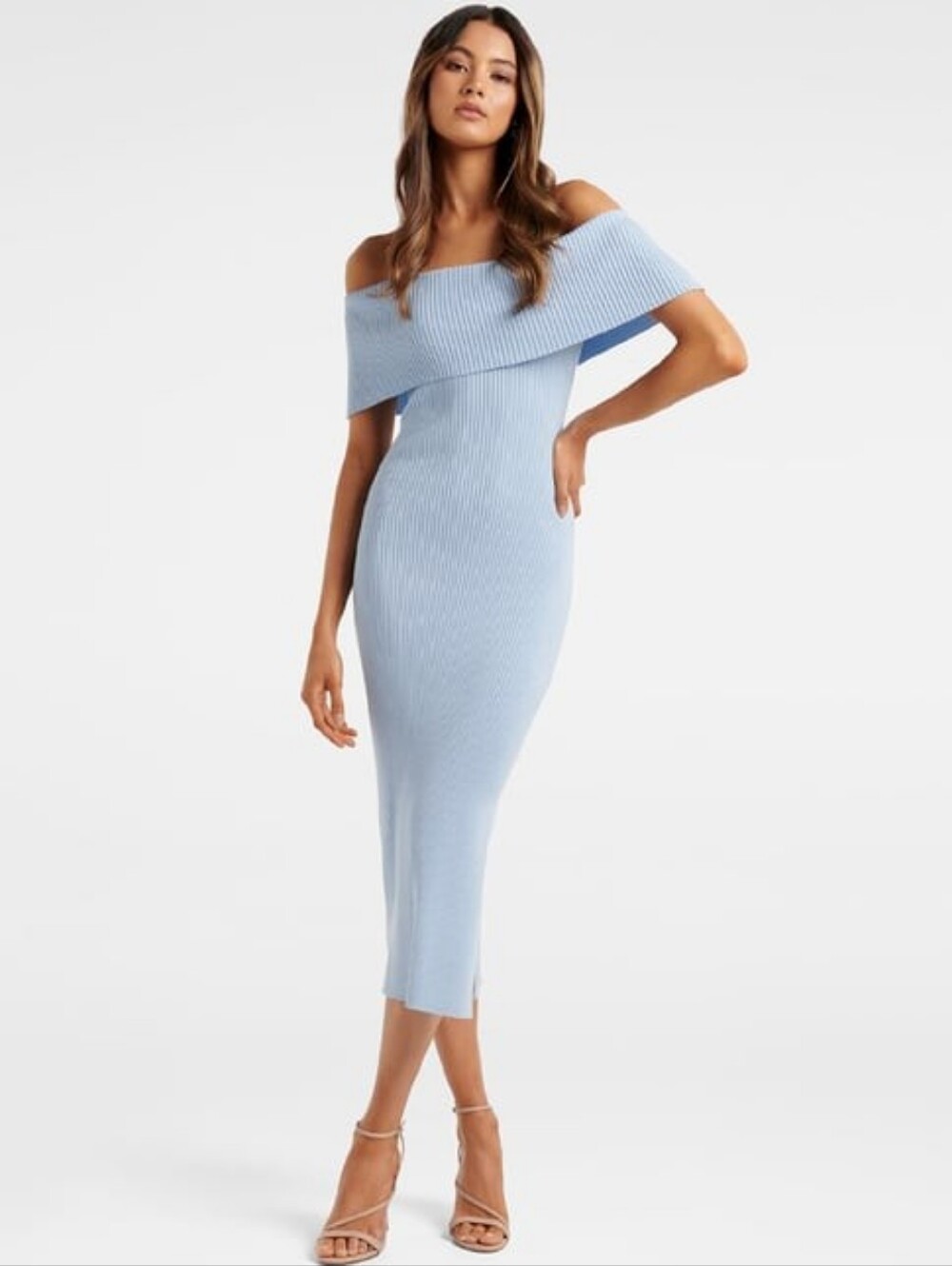 Ever New Naomi Bardot Column Knit Dress baby blue 4